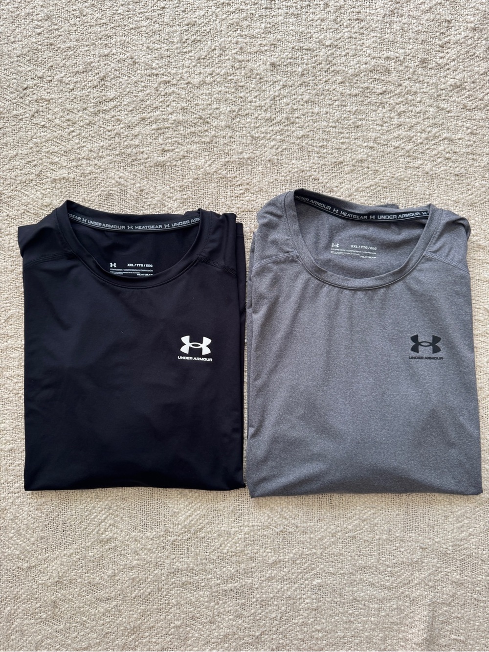 Lot of 2 Under Armour Heat Gear Longsleeve Compression Shirts Black/ Gray XXL